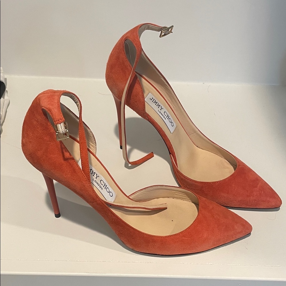 Jimmy Choo Vibrant Orange Suede Heels